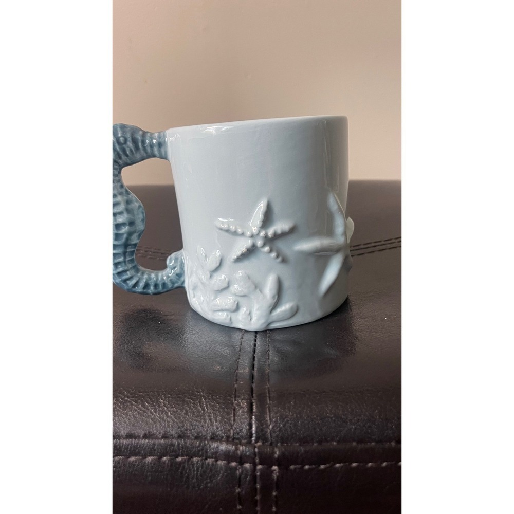 Crescent Enterprise Seahorse Handle Coastal Mug Blue Starfish Coral Ceramic